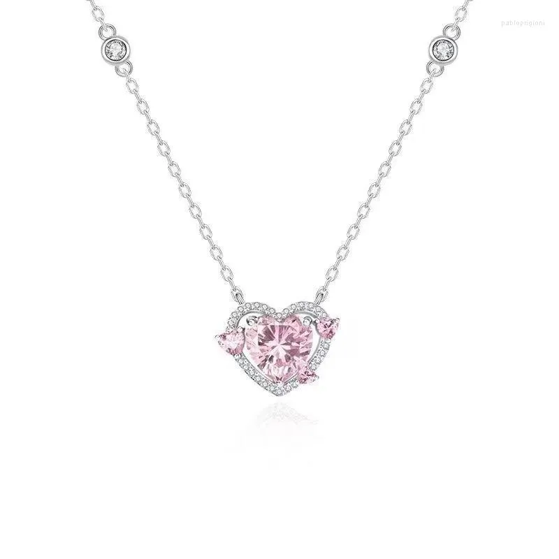 Chains Small Collarbone Chain Guard Heart Necklace Pendant Peach For Crystal Simple Necklaces Women