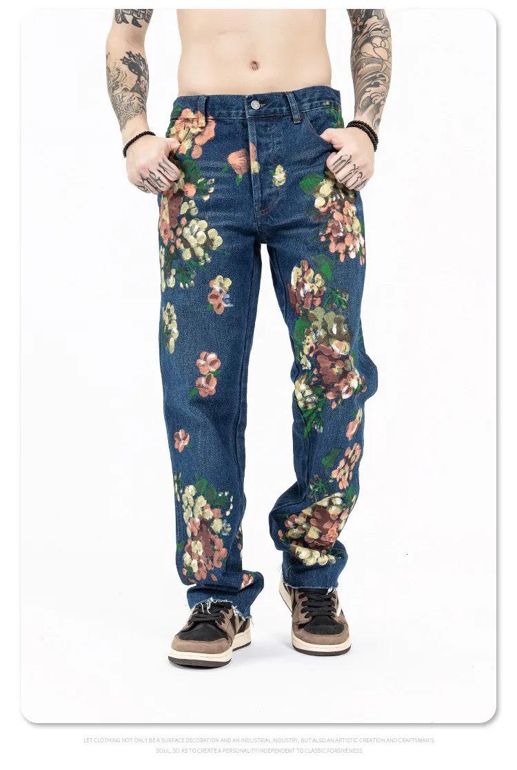 FEWQ Mens Floral Graffiti Flower Jeans Vintage High Street Style,  Personalized Y2K Denim Pants For Straight Casual Wear 24B2525 From Tai002,  $46.19 | DHgate.Com
