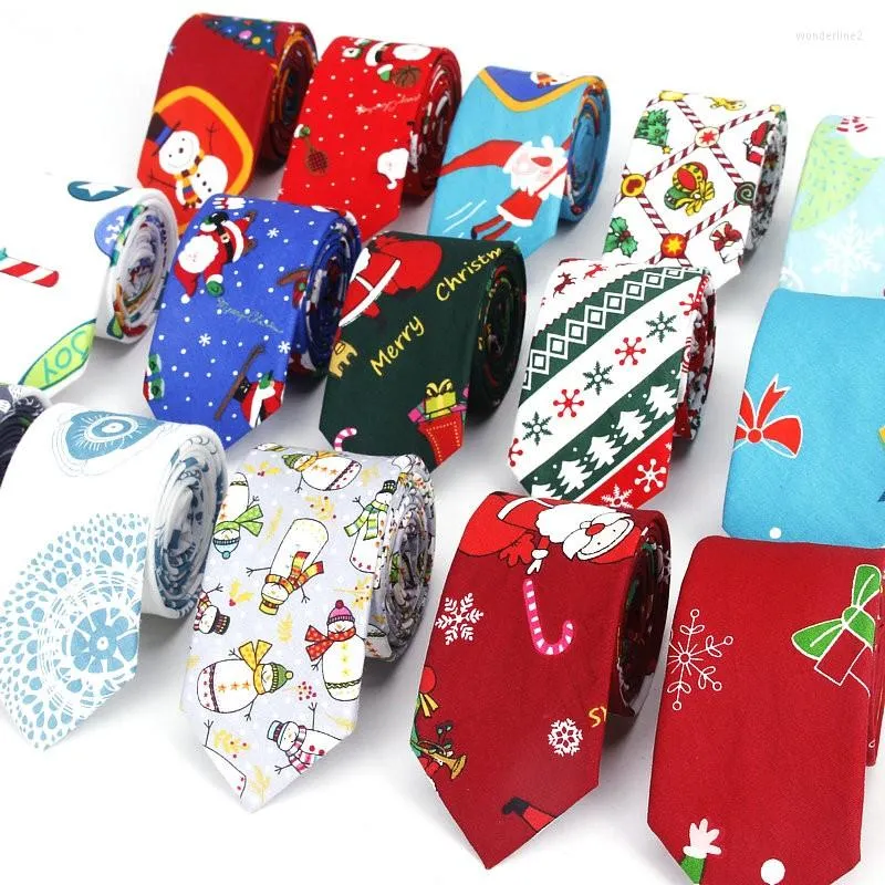 Bow Ties 2023 Brand Christmas 6cm Tie Red Blue Green Printed Slips Santa Claus Snowflake Tree Neck For Festival Gifts