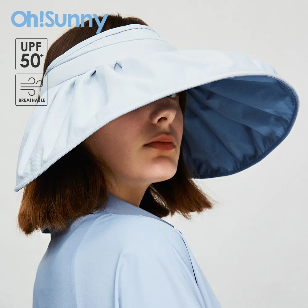 Visors OhSunny Sun Visor Hats for Women Empty Top Shell Shape Cap Fashion Big Brim UPF50 Sunscreen Sun Protection Beach Hat 230516