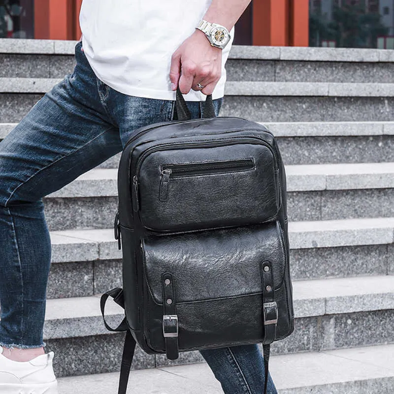 Mochila De Gran Capacidad Mochila Para Computadora Portatil Hombres Bolsos De Moda Casual Para Hombres Cremallera Retro PU Mochilas De Cuero Hombre Bolsa Impermeable De Viaje Hombre J230517 De 21 13 D...