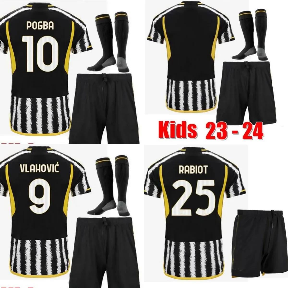 Juventus Kinder-Fußballtrikots VLAHOVIC MILIK 2023 2024 Heimtrikot POGBA CHIESA BONUCCI DANILO LOCATELLI FAGIOLI RABIOT Fußballtrikots