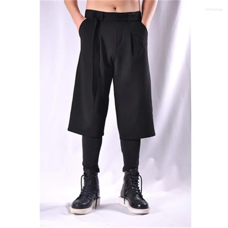 Pantaloni da uomo Autunno e Inverno Moda Uomo Sciolto Falso Due Pantaloni a nove pezzi Elastico Cintura in vita retrò Sensazione cascante