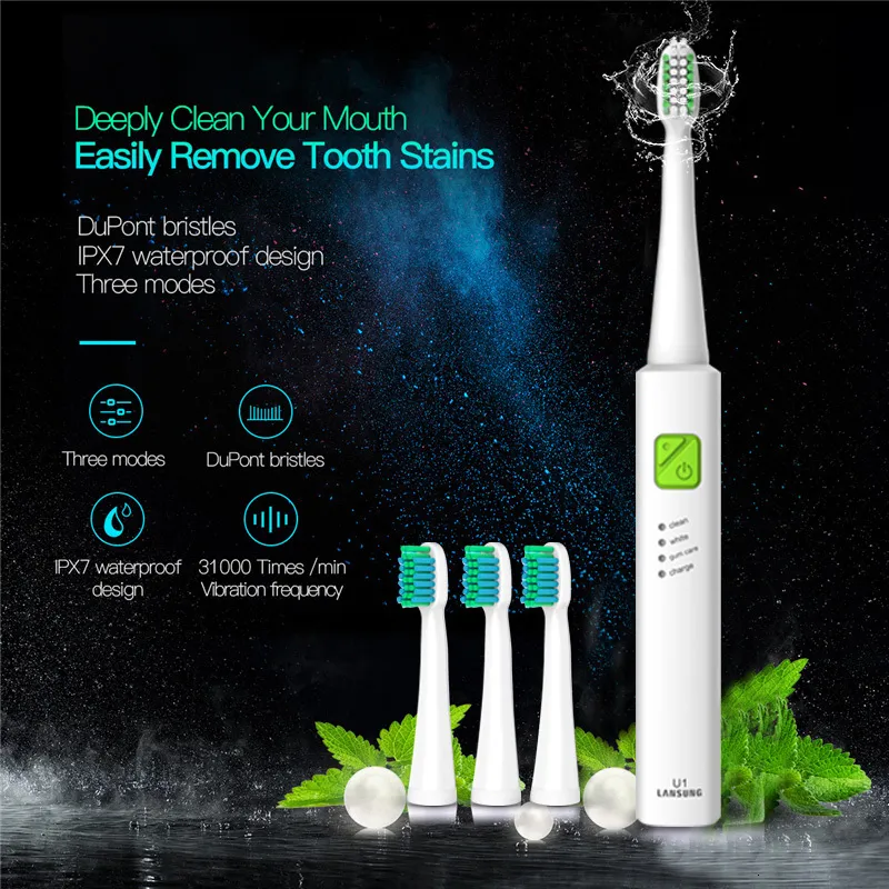 Diş Fırını Elektrik U1 Ultrasonik Diş Fırçası Kablosuz Şarj Edilebilir Su Geçirmez Otomatik Diş Fırçası Başı 230517