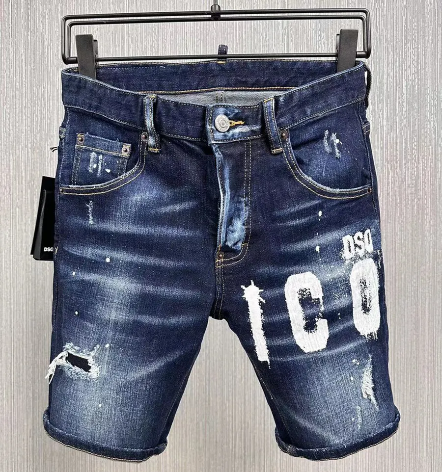 DSQ korta jeans sommar Herr Lyx Skinny Ripped Cool Guy Hole Denim Mode dsq2 Fit Jeans Washed short Pant 876-1