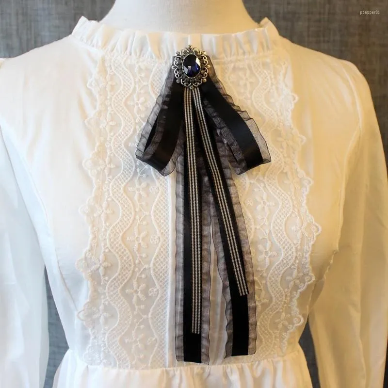 Laço amarra as mulheres britânicas vestido de camisa uniforme fita gravata cravat menina festa de casamento broche pin calctie presente liga shinestone chic bowtie