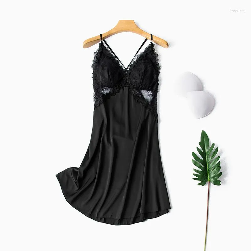 Women's Sleepwear Women Nightdress Satin Intimate Lingerie Lace Strap Nightgown Sexy Sleep Dress Perspective Home Dressing Gown Nightwear