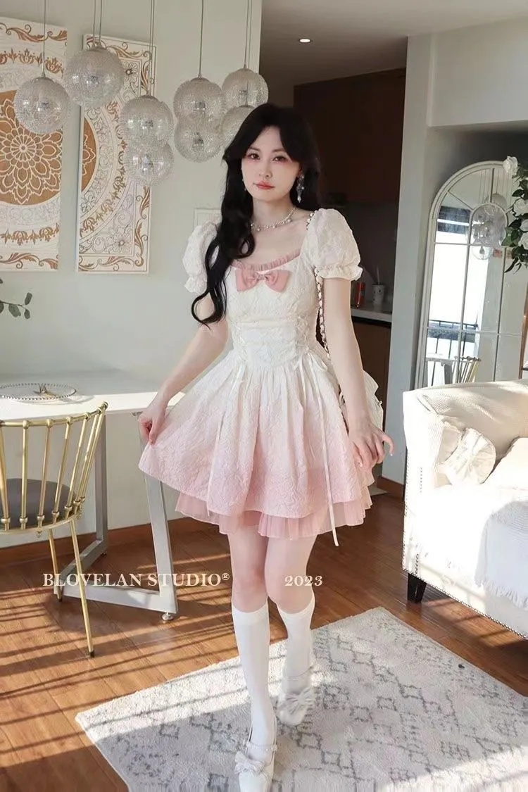 white christmas dresses Katalina Pink and White Lace Mini Dress - US 6 main image 1