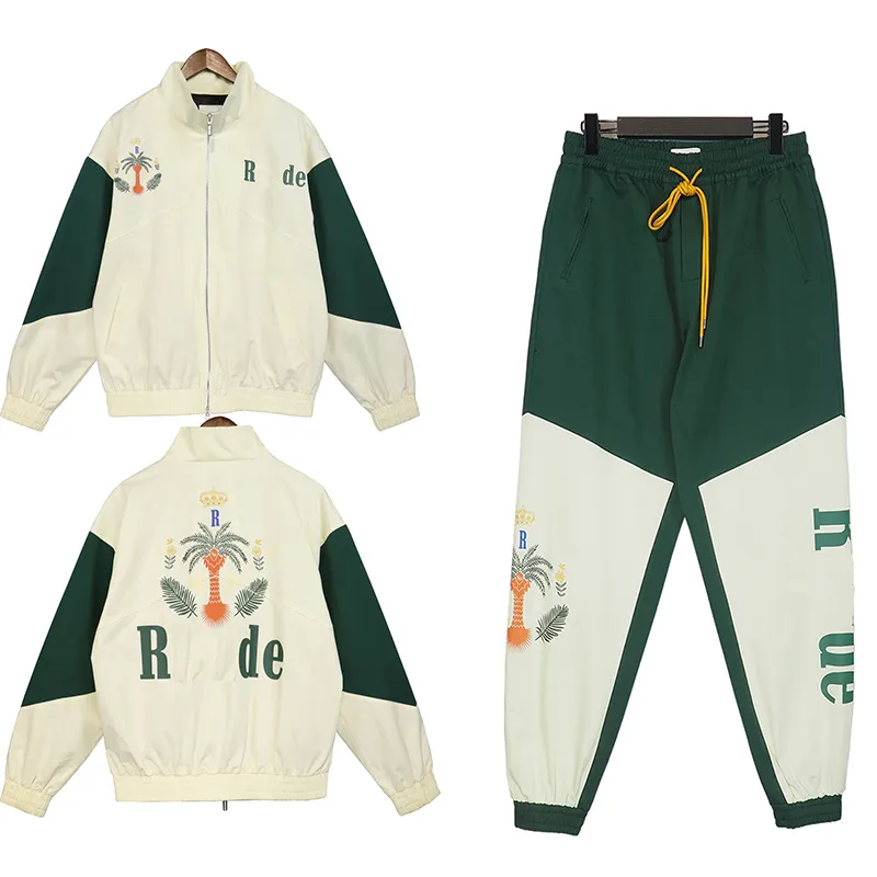 Rhude Mens Tracksuits Y2K Sports Suit Designer Jacket Pants Sy Stitching Color Par Women's Street Casual Fashion Suit -99