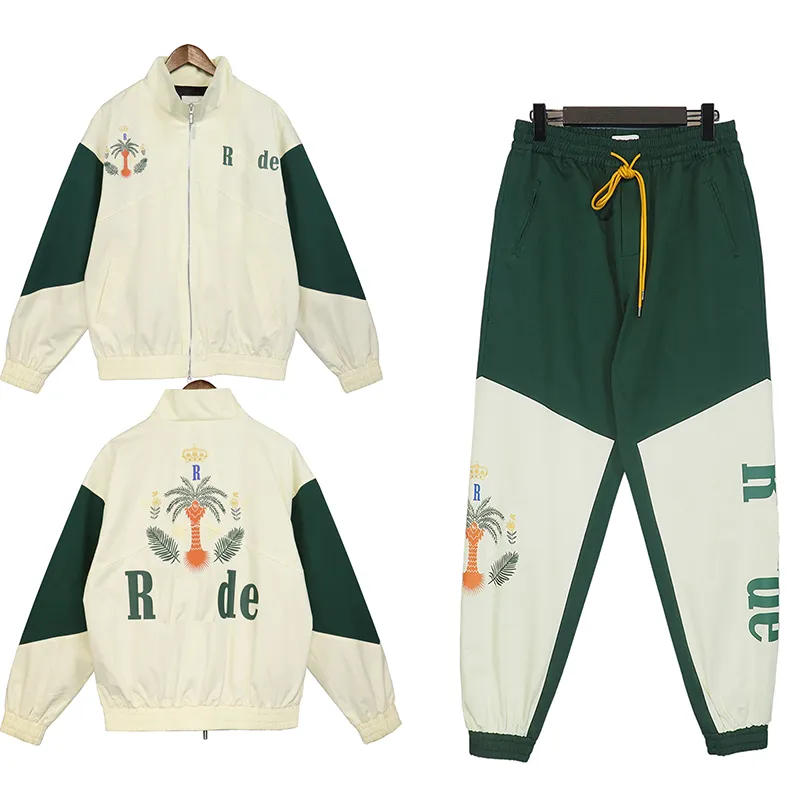 Rhude Mens Tracksuits Y2K 스포츠 정장 디자이너 재킷 바지 정장 스티칭 컬러 페어 여성 거리 캐주얼 패션복 -99