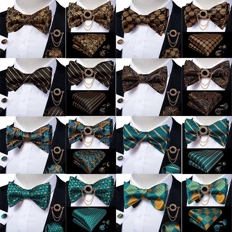 Bow Ties Men's Tie Självbrosch näsduk manschettknappar Set Wedding Party Bowknot Fashion Fjäril Drop Dibangu