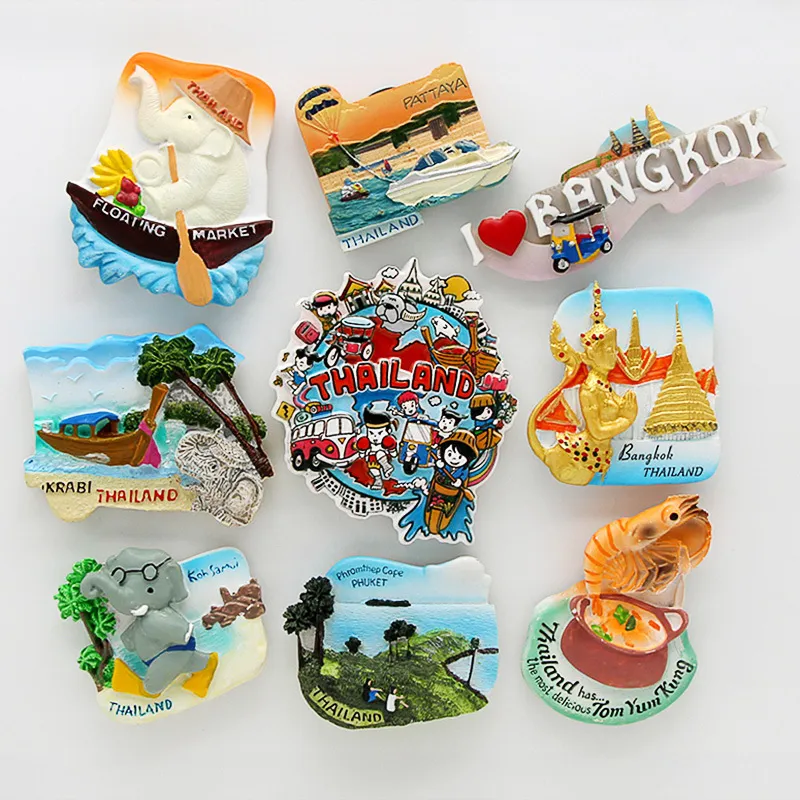 Dekorativa föremål Thailand Pattaya Elephant Shrimp Soup 3D Magnetic Refrigerator Paste Souvenir Bangkok Kylskåp Magnets Collection Home Decoration 230516