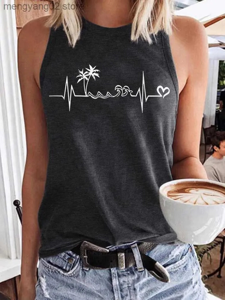 Kvinnors tankar camis roliga kvinnor kokosnöt grafiska tank tops vintage sommar strand semester casual tanks ärmlös t-shirt tees klassisk passform cami väst t230517