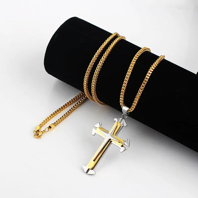 Hanger kettingen hiphop roestvrijstalen stalen kruis ketting statement swag 316l religieus gouden ornament groothandel sieraden