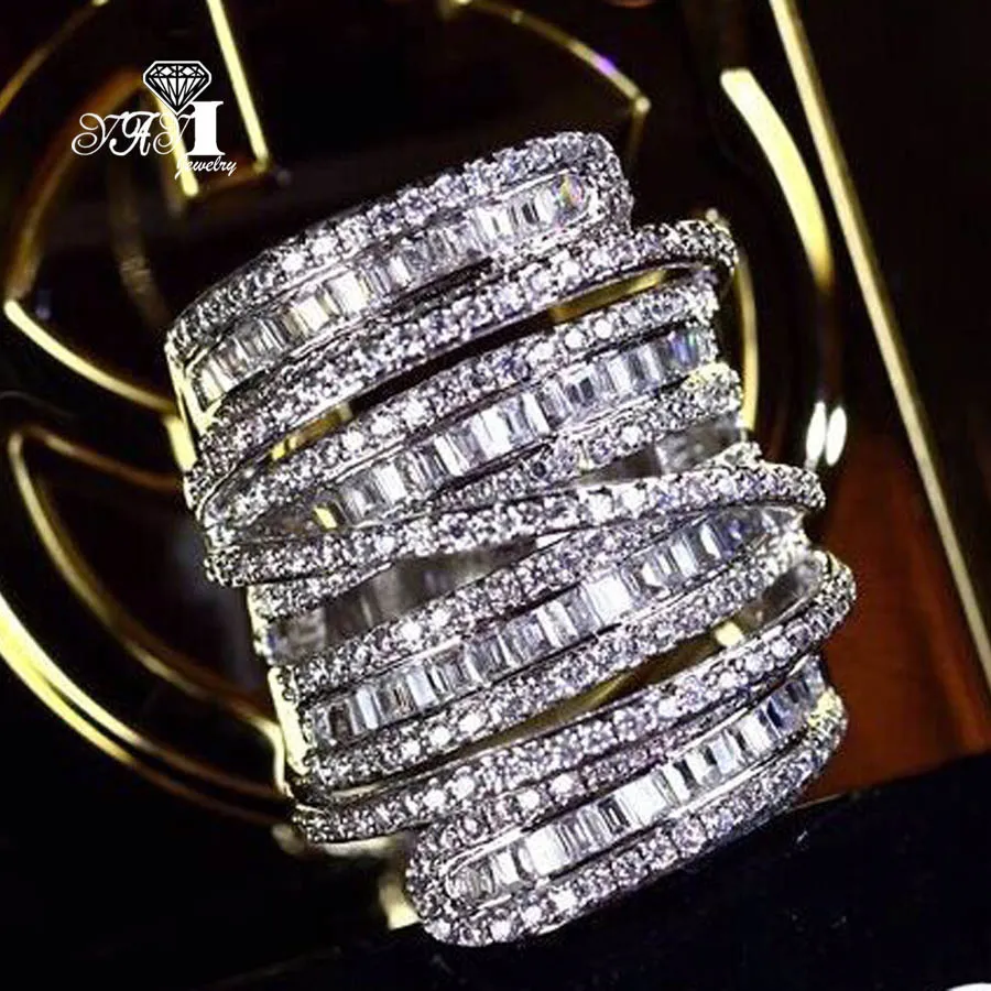 Z bocznymi kamieniami Yayi Jewelry Complex Design Princess Cut 260pcs Aaaaa White Zircon Srebrny kolor zaręczynowy Prezent Wedding Pierścienie 230516