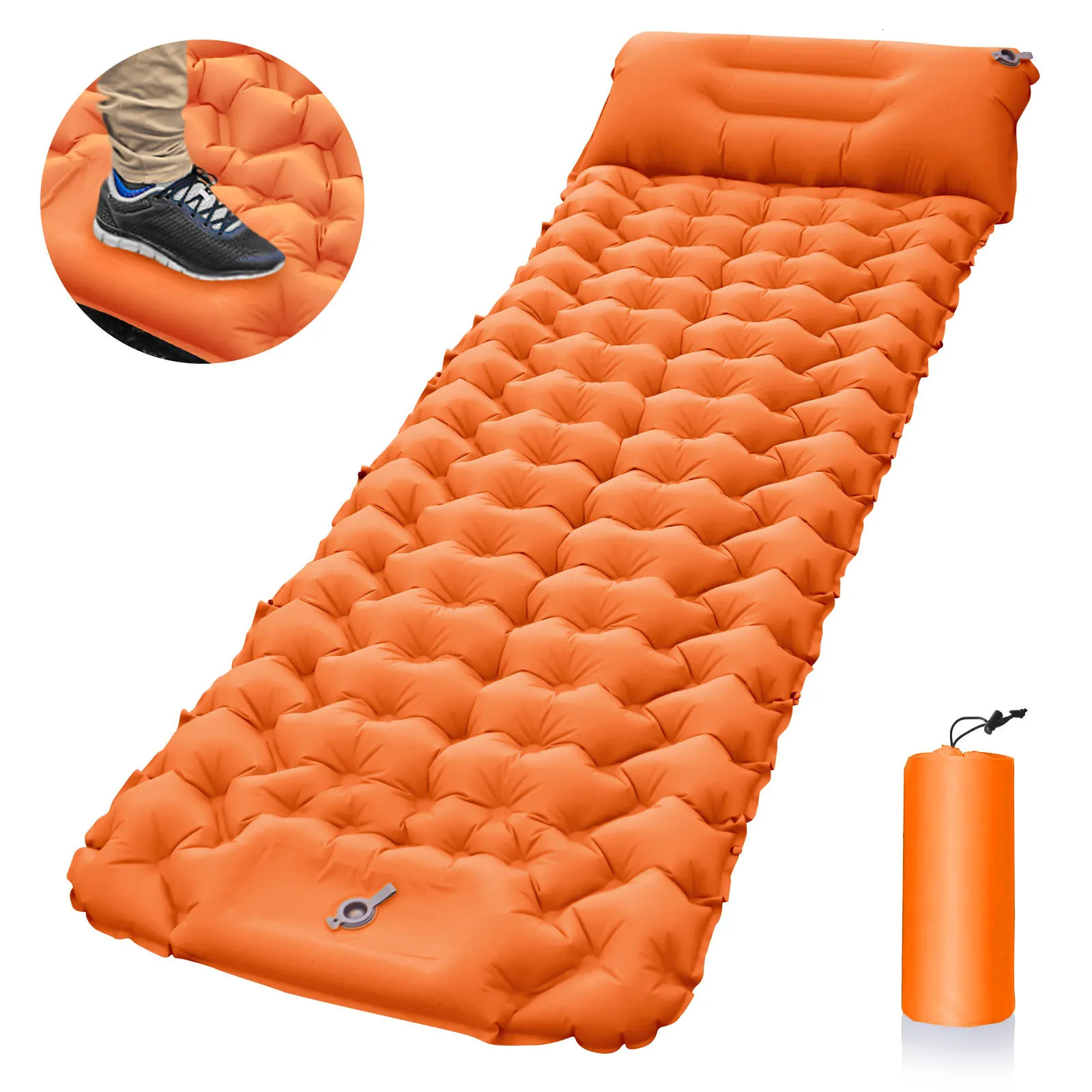 Outdoor Pads Outdoor Camping Sleeping Pad Inflatable Mattress with Pillows Travel Mat Folding Bed Ultralight Air Cushion Hiking Trekking Tool 230516