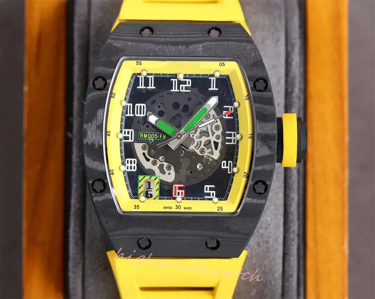 ZY Watches RM010 316L Refined Steel Case Volledig automatisch geïmporteerde mechanische bewegingsgrootte 49mmx15mm Natuurrubberriemdiameter 41 mm