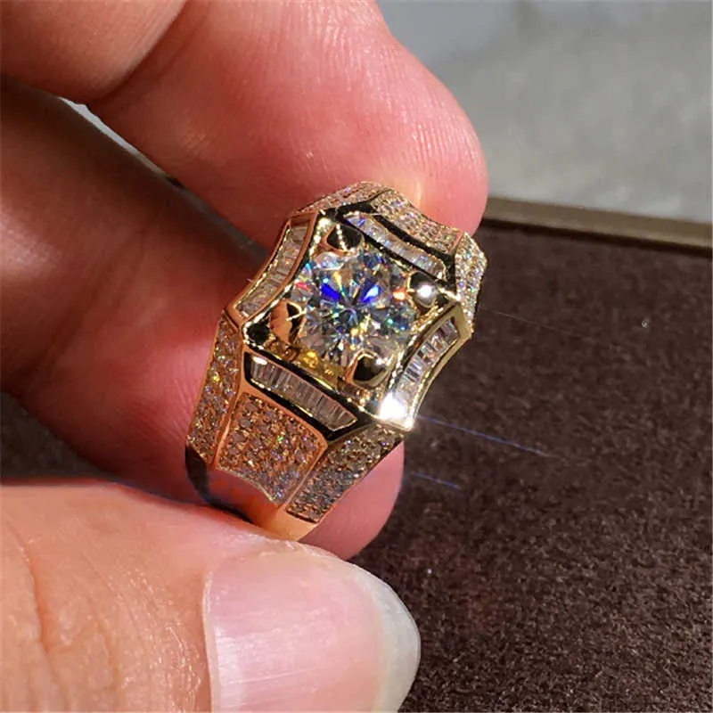 Bant Yüzükleri 14K Gold 3 Karatlar Erkekler İçin Elmas Yüzük Kaya 14k Altın Takı Anillo Esmaltado Gümüş 925 Takı Bague Diamant Bizuteria Yüzükleri J230517