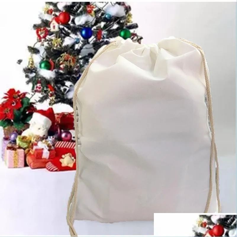 Decorações de Natal GRANDE SUBlimação em branco Santa Sack Cotton DString personalizado DIY Candy Gift Bag Party Decoration DR DH2EG