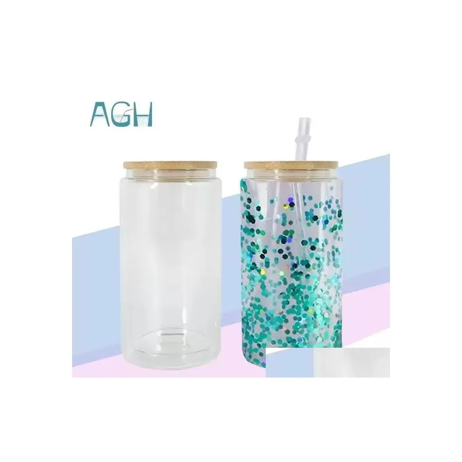 Double walled glass soda can with bamboo lid, Sublimation Tumbler