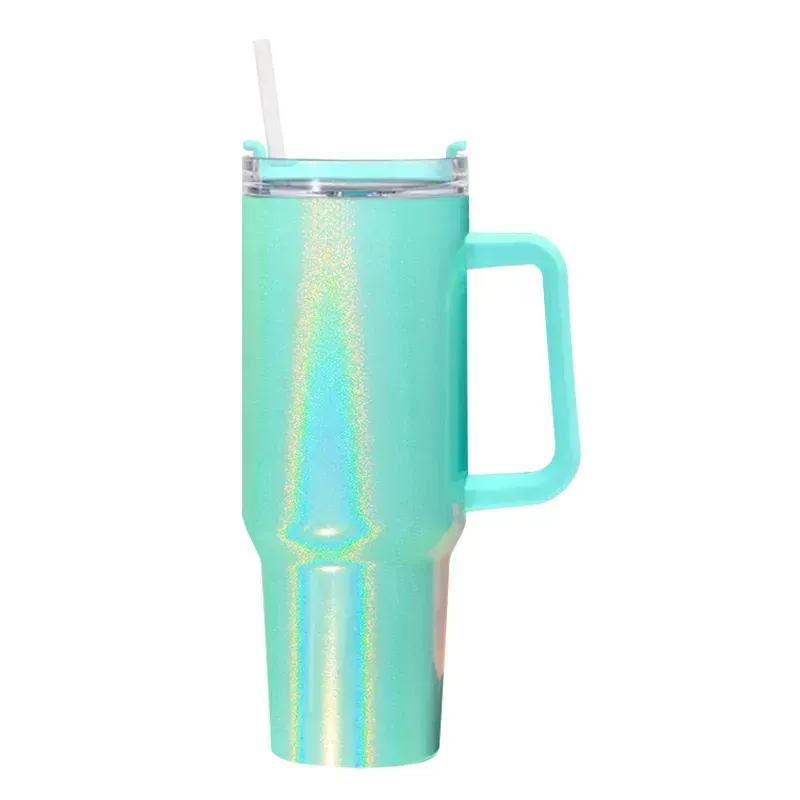 New 40oz stainless steel Glitter tumbler with handle lid straw big capacity Shimmer glossy water bottle outdoor camping cup vacuum insulated travel mugs