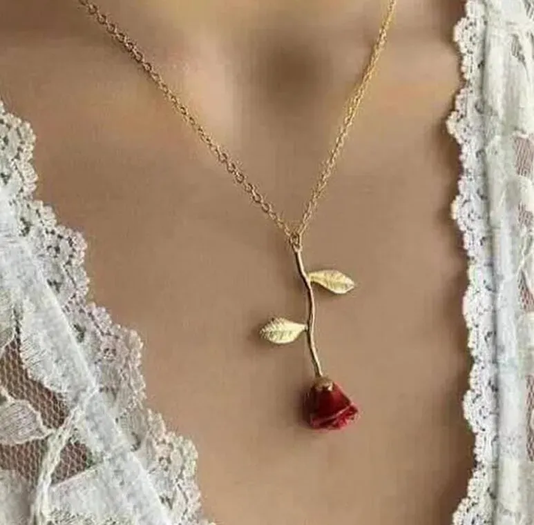 Romantique Rouge Rose Pendentif Collier Saint Valentin Cadeau Colliers Pour Petite Amie Designer Bijoux Accessoires