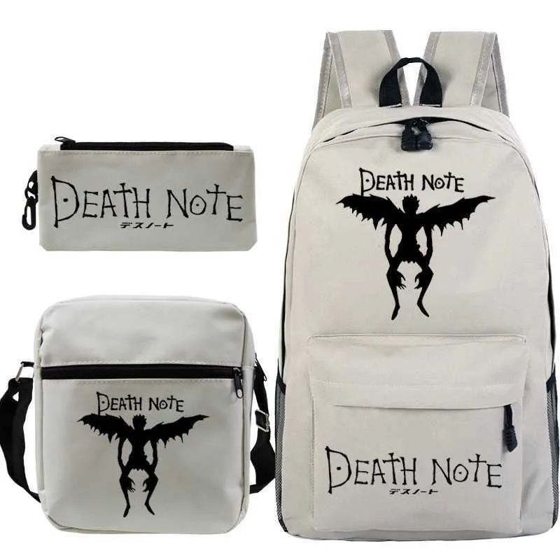 Sac à dos Death Note Anime Sac à dos pour hommes Sac à crayons Étudiant Sac à dos pour ordinateur portable Anime Death Note Sac Sac d'école Collège Sac à bandoulière 3pcsset J230517