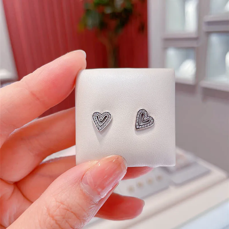Heart Stud Earrings for Pandora Real Sterling Silver Wedding Jewelry Designer Earring Set for Women Girlfriend Gift Love Earring with Original