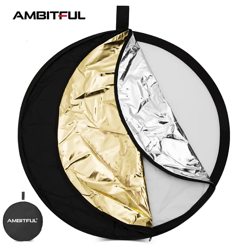 Lighting Studio Accessories AMBITFUL 5in1 60CM 80CM 110CM 80X120CM Perak Putih Emas Portabel Dilipat Cahaya Bulat Fotografi Reflektor untuk 230517