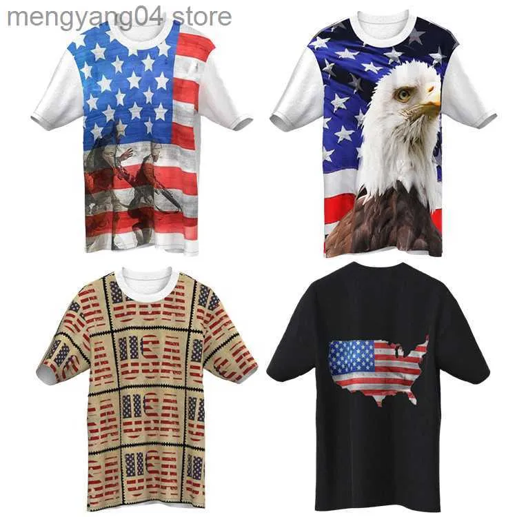 Camisetas de hombre Impresión digital rápida Venta caliente Día de la Independencia de EE. UU. 2023 Verano Nueva camiseta suelta de cuello redondo T230517