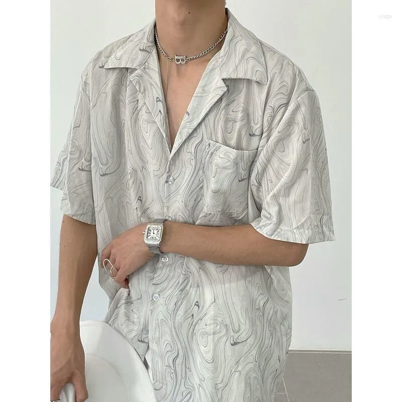Casual shirts voor heren Antiek golvend gestreept shirt met korte mouwen voor mannen en vrouwen zomer losse Japanse stijl hoogwaardige Cubaanse kraag Koreaans