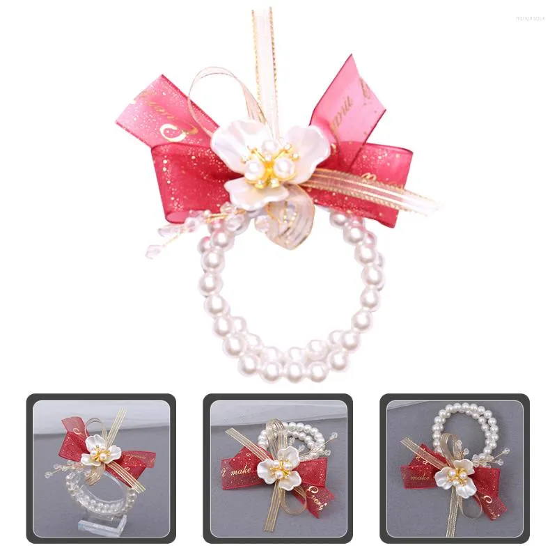 Decorative Flowers Wrist Flower Corsage Bands Corsages Wedding Homecoming Pearl Bracelets Women Wristlet