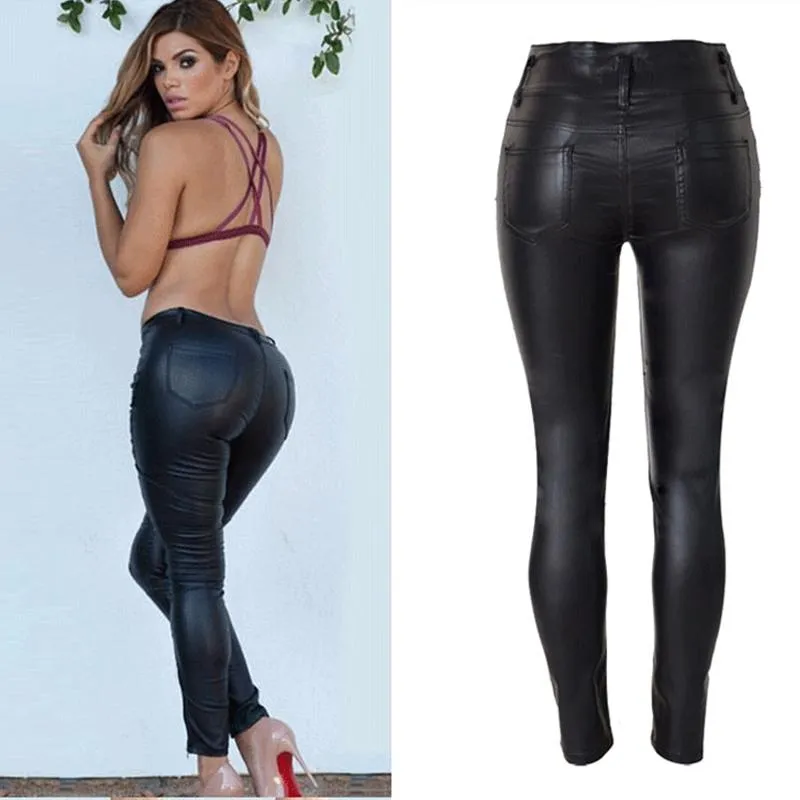 Calças de brim 2020 novas calças de brim magros, calças de couro grandes, quadris femininos, leggings elásticas femininas sexy pretas, calças lápis apertadas casuais soltas