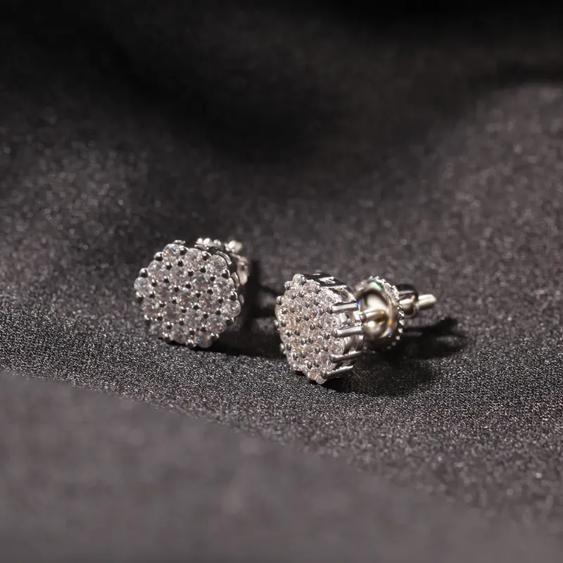 Mens Hip Hop Stud Earrings Jewelry Fashion Gold Hexagon Simulated Diamond 925 Silver Earrings