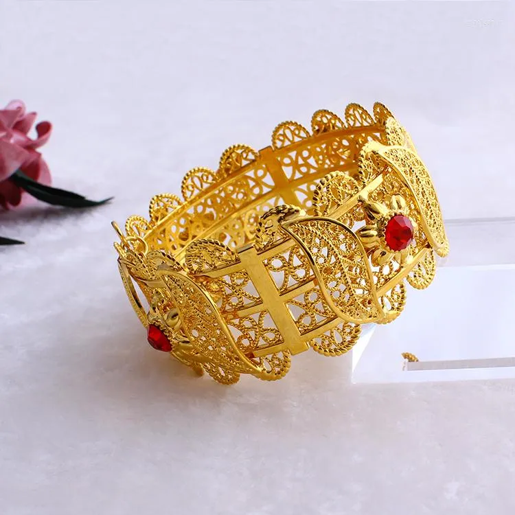 Bracelet 70mm cuivre africain large grand Bracelet réel 22 K or fin GF HIP femmes ethiopie rouge CZ Dubai marque bijoux accessoires