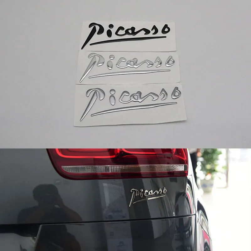 Picasso Emblem Auto Logo Aufkleber Silber Schwarz Grau 3D