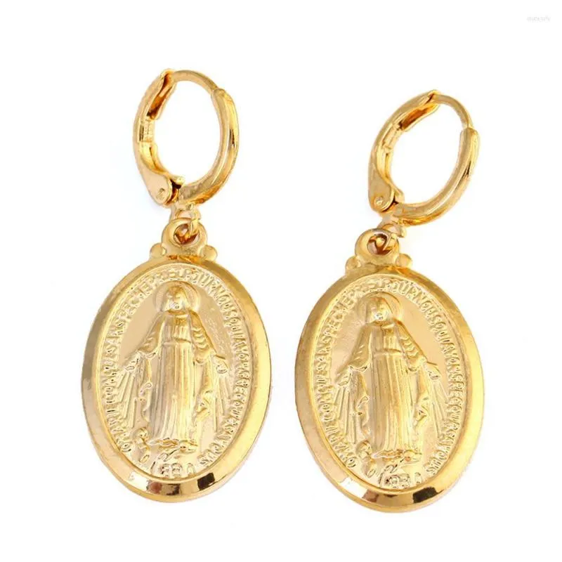 Dangle Earrings 24K Gold Color Virgin Mary Women Men Jewelry Christmas Gifts