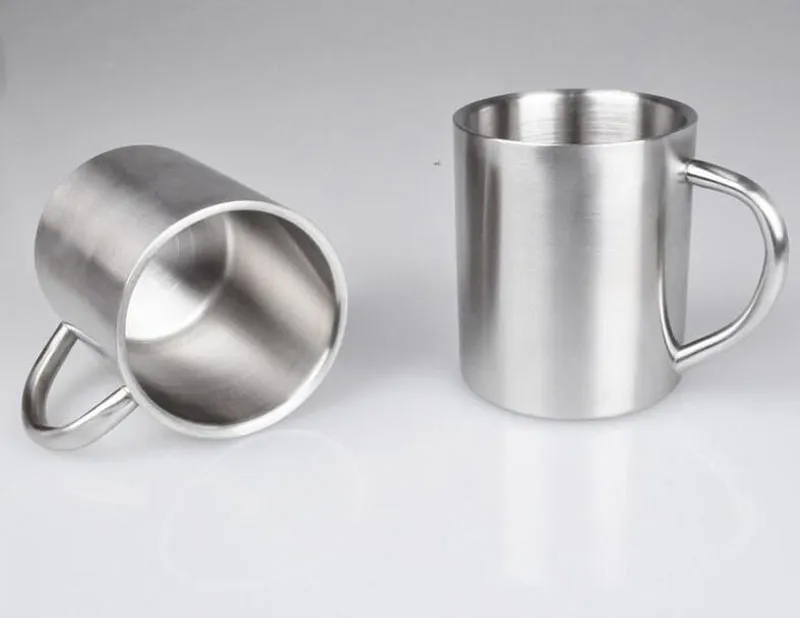 50pcs/lot çift katmanlı kısa paslanmaz çelik kahve kupa düz renk portatif süt su bardağı seyahat kampı içecek eşyaları