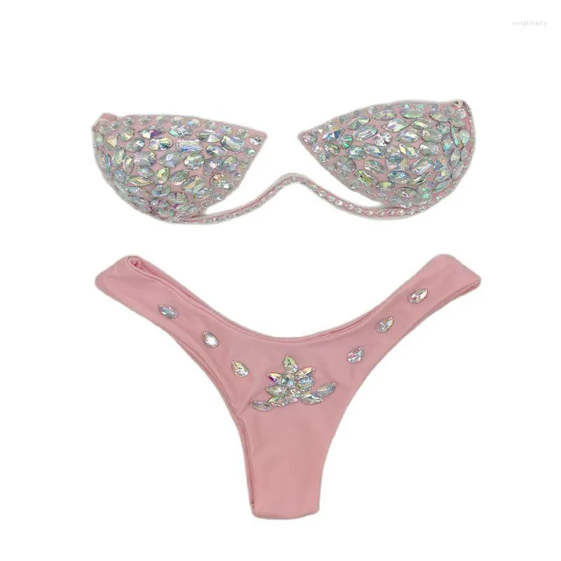 Kvinnors badkläder 10 färger S-l) Sommarhand Sying Diamond Paste Bikini Set Sexig baddräkt Kvinnors tvådelade strandkläder