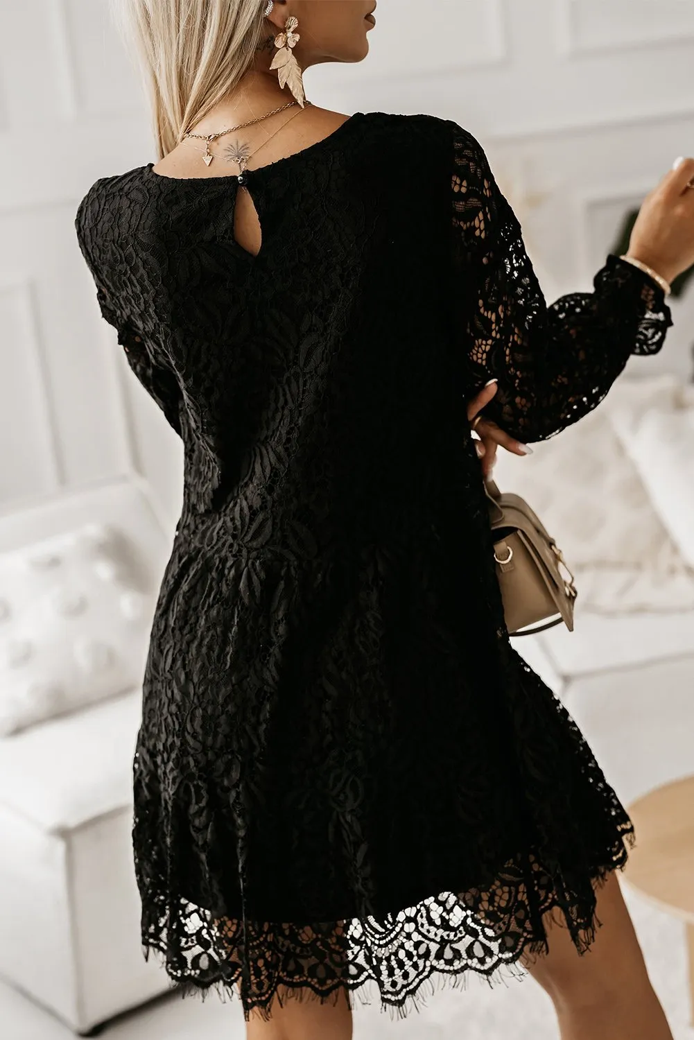 Lace splicing sale black sheath dress