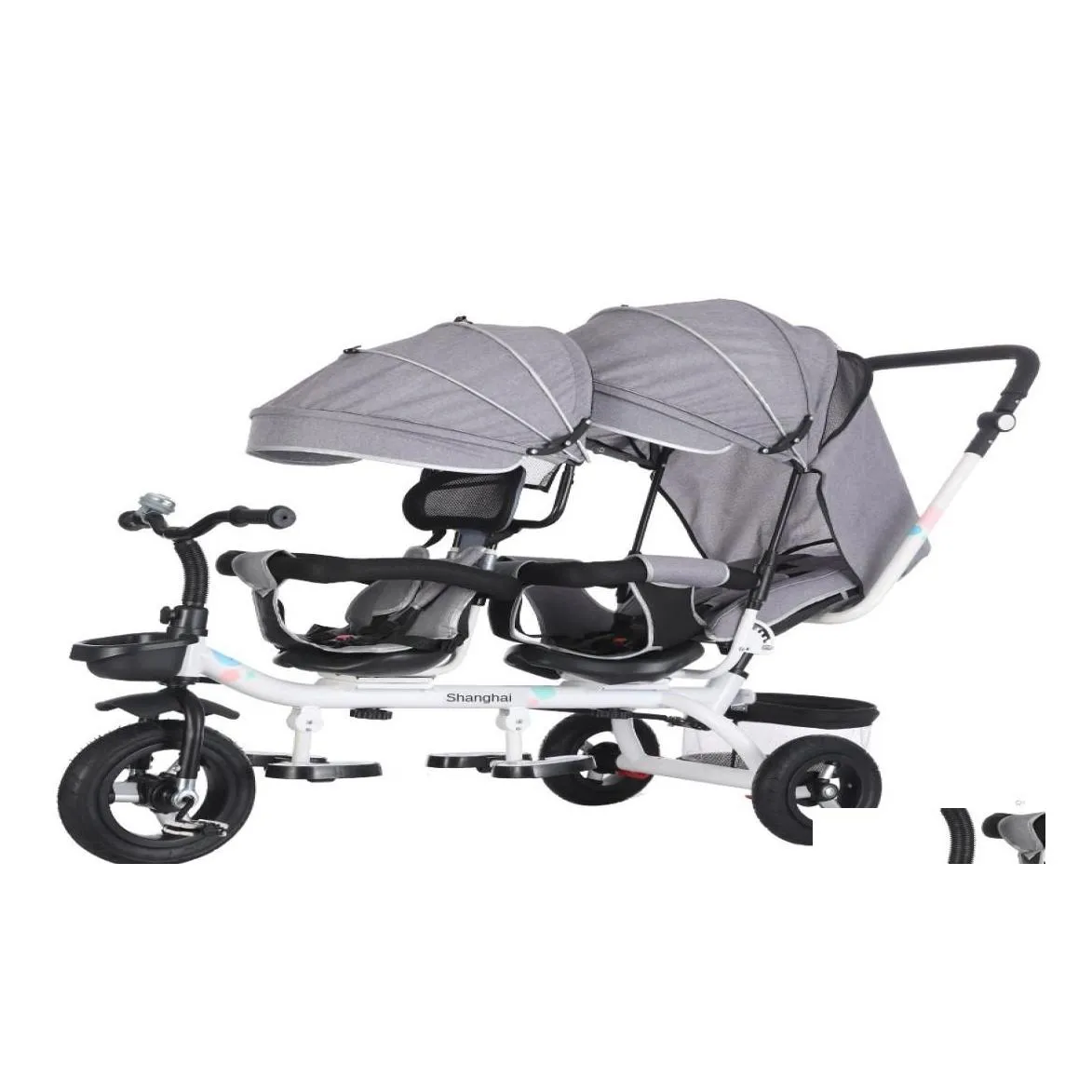 Strollers# Mtifunction Baby Twin Trolley Three Wheel Stroller Double Tricycle Rotating Swivel Seat Pushchair Bies7663380 Drop Delive Otfkw