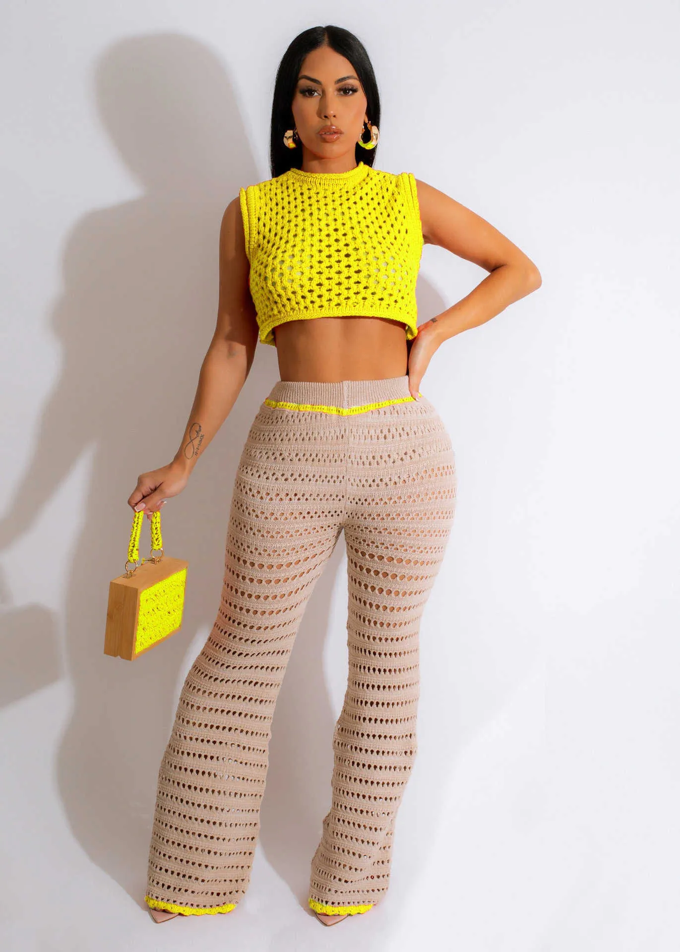 Pantalones crochet mujer top