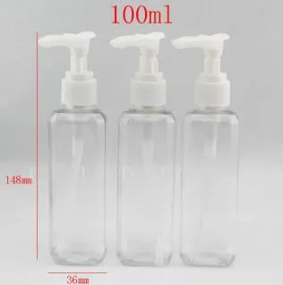 100ml x 50 품질의 투명한 사각 크림 로션 펌프 플라스틱 애완 동물 병 용기, 빈 스프레이 크림 펌프 병, 로션 병