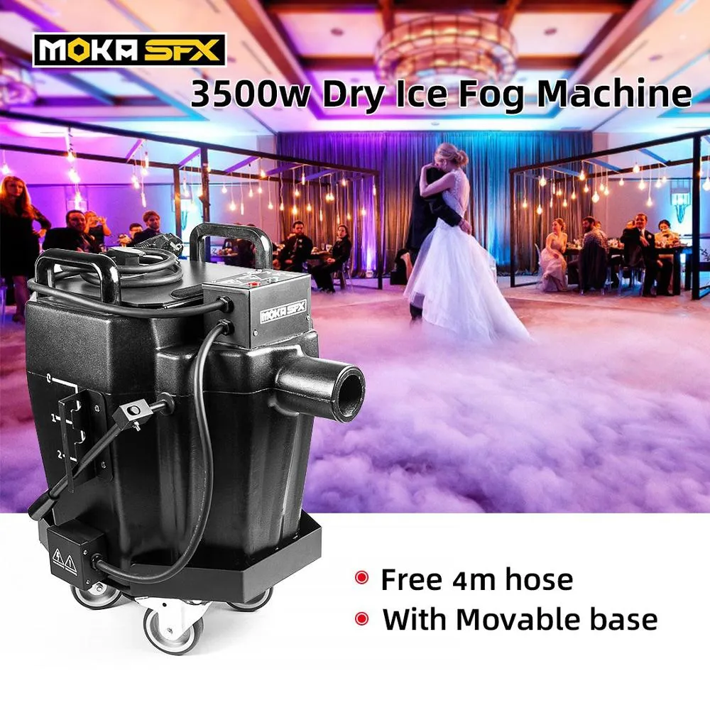 3500W Dry Ice Machine with 4m Diversion Tube Low Lying Fog Machine Cover 50-100m2 Ground Smoke Maker Fogger for Wedding Stgae Performance Manual Control