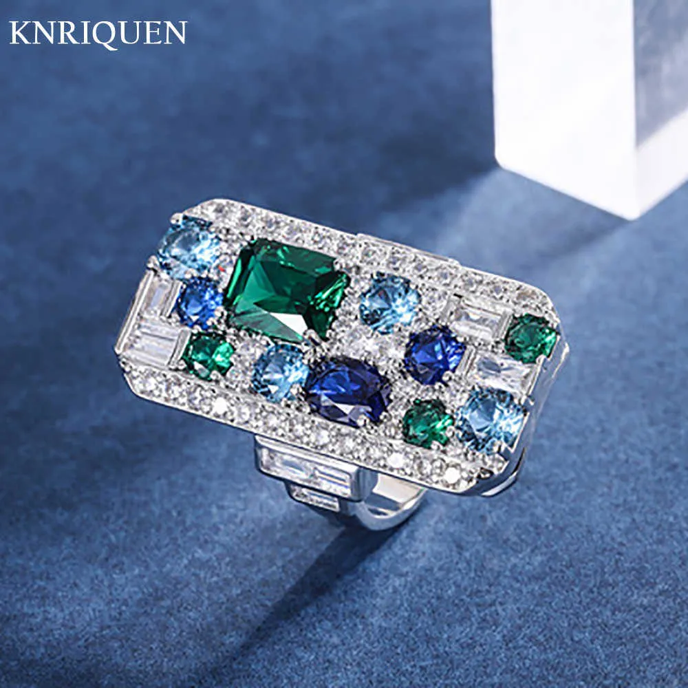 Band Rings Luxury Vintage Emerald Sapphire Aquamarine Gemstone Big Ring for Women Wedding Band Cocktail Party Ring Charms Gift cessories J230517