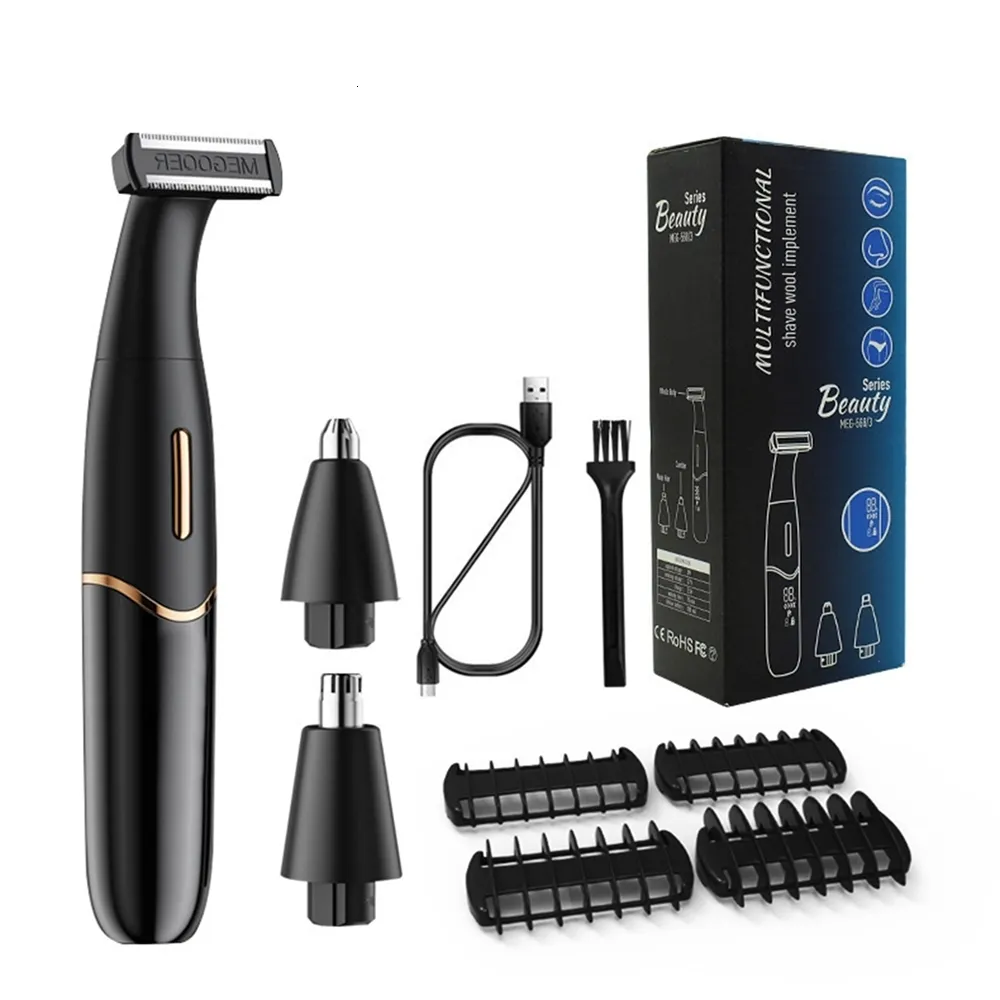 Trimmer włosów 4 na 1 bezbolesny trymer włosów dla mężczyzn kobiety Kobiety Intymne Obszary Body Body Publika Ucieczka Nos Ucha Uszy Rasor Clipper Shaver USB 230516