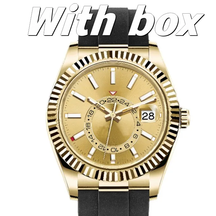 2023 New Sky Men's Automatic Mechanical Watch 42mm All rostfritt stål Simning Watch Sapphire Roterande läderklockband Kalenderbord