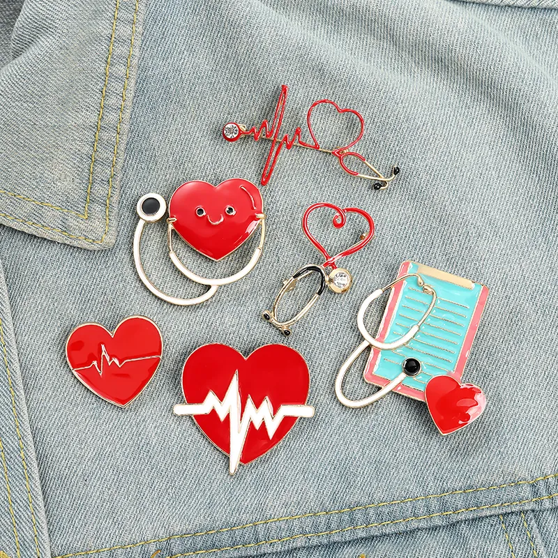 Custom Electrocardiogram Medical Enamel Pins Heartbeat Stethoscope