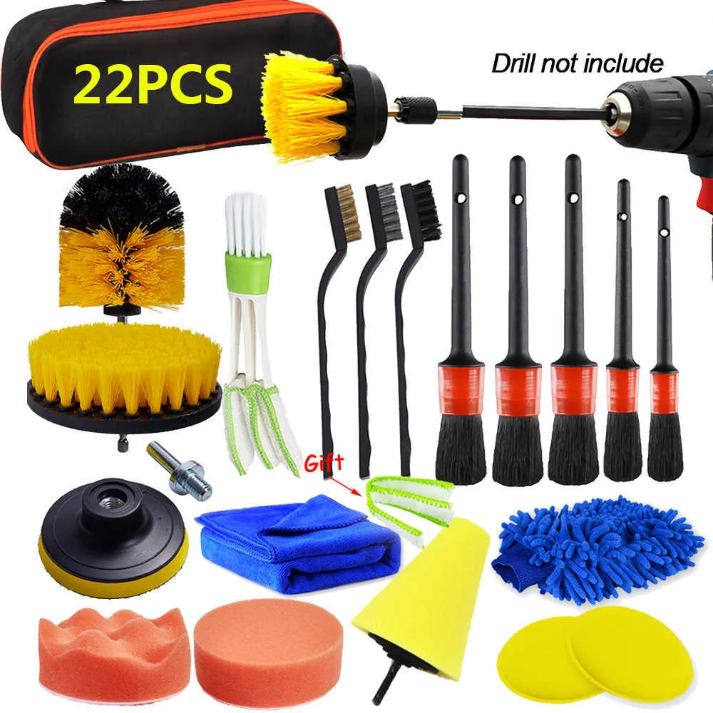 New Car Accessories Cleaning Kit Leather Air Vents Scrubber Washing Gloves Polisher Adapter Waxing Detailing Brush Grooming Kit Bags