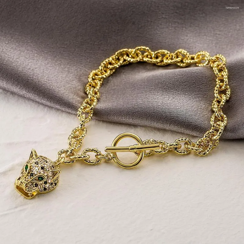 Braccialetti con ciondoli Mafisar Trendy Fine Cubic Zirconia Animal Leopard Head Bracciale a catena color oro per le donne Gioielli hip-hop punk